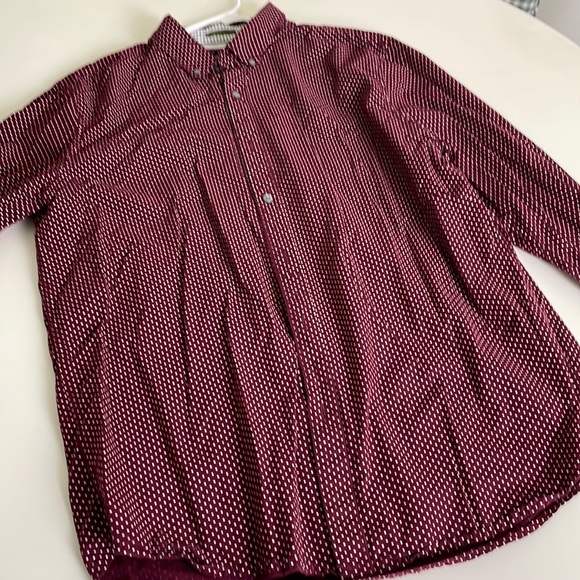 Denim & Flower Burgundy with White dots long sleeve Button Down- Large - Picture 5 of 13